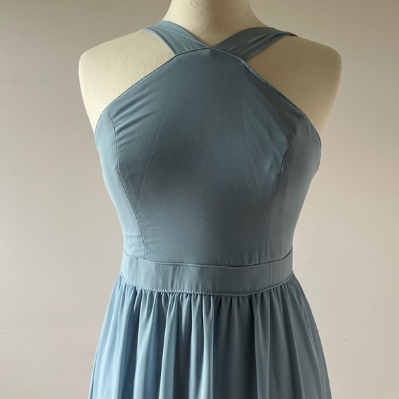 Lulus Air of Romance Maxi Dress M Slate Blue Sky Blue Chiffon Full Length Halter - Picture 4 of 9